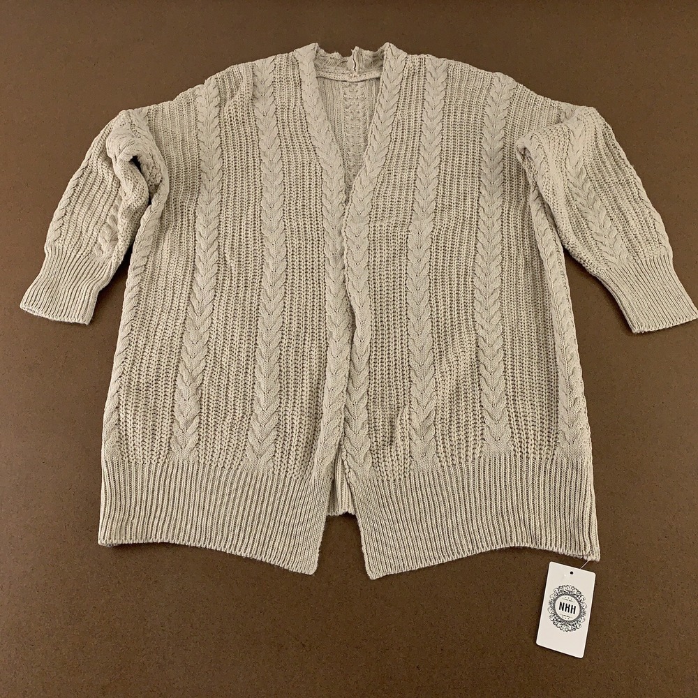 NXH Women's One Size Tan Cable Knit Open Front Tunic Cardigan Sweater NWT